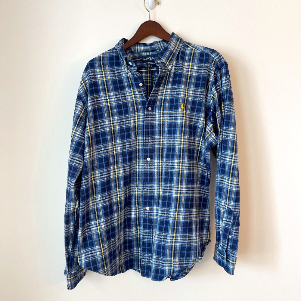 Polo by ralph lauren blue and yellow plaid button down shirt